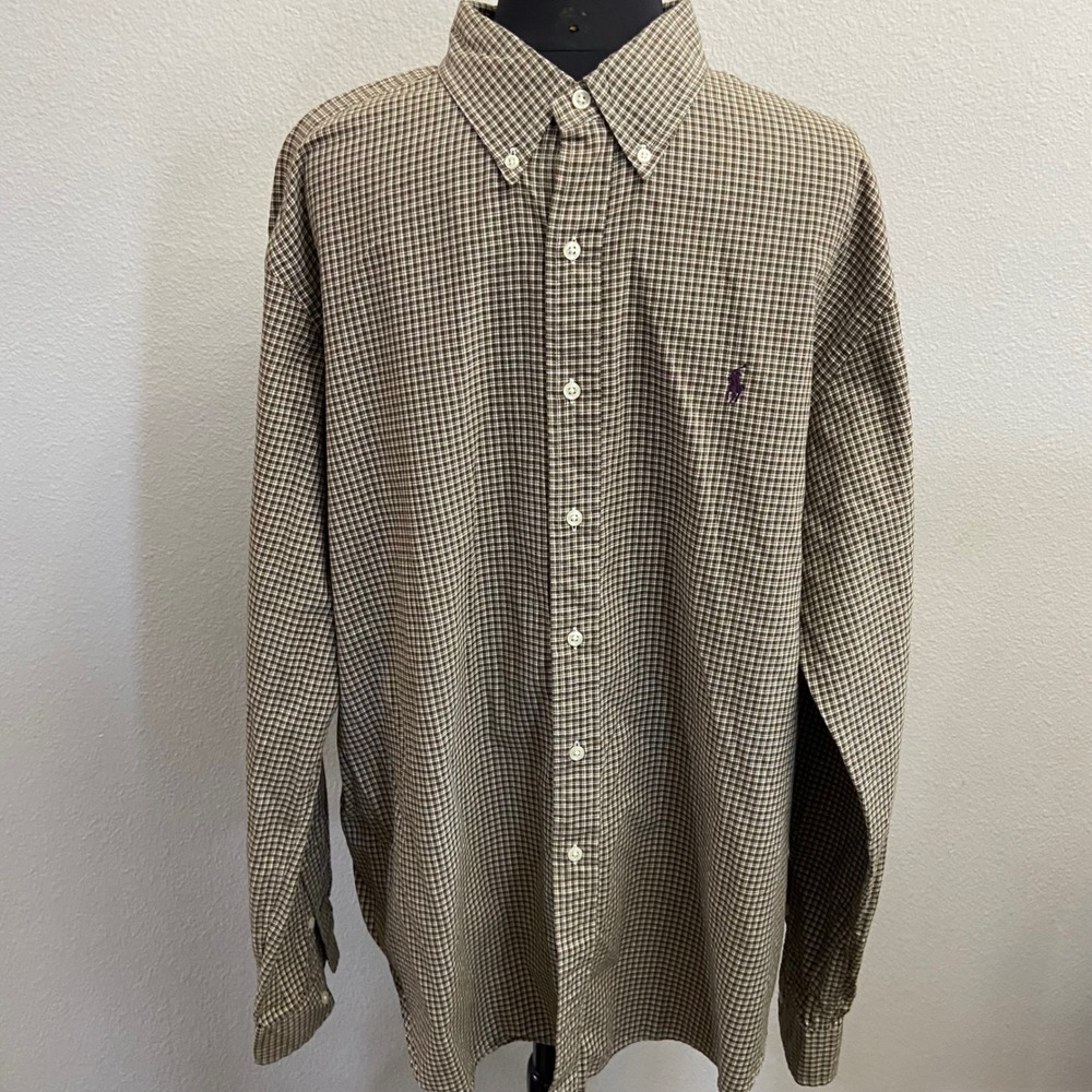 Ralph Lauren Mens XXL Brown Gingham Button Down Shirt Excellent Classic Fit Pony - Picture 7 of 7